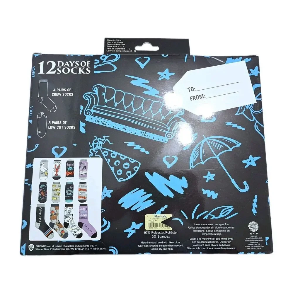 Friends Show 12 Days of Socks Advent Calendar New Adult Size 6-12